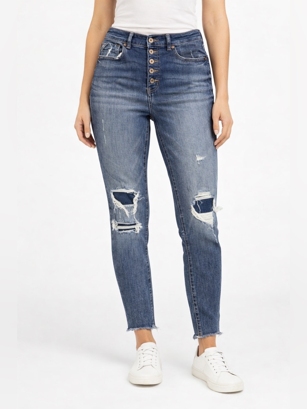 Maurice’s High Rise Super Skinny Jeans Button Fly Distressed Jeans Size 8 No tag